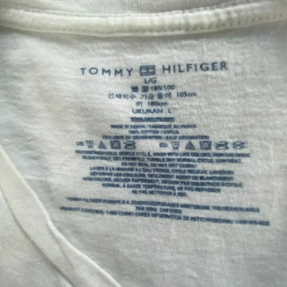 Tommy Hilfiger Mens Large White Short Sleeve Crew Neck T-Shirt Flag Logo